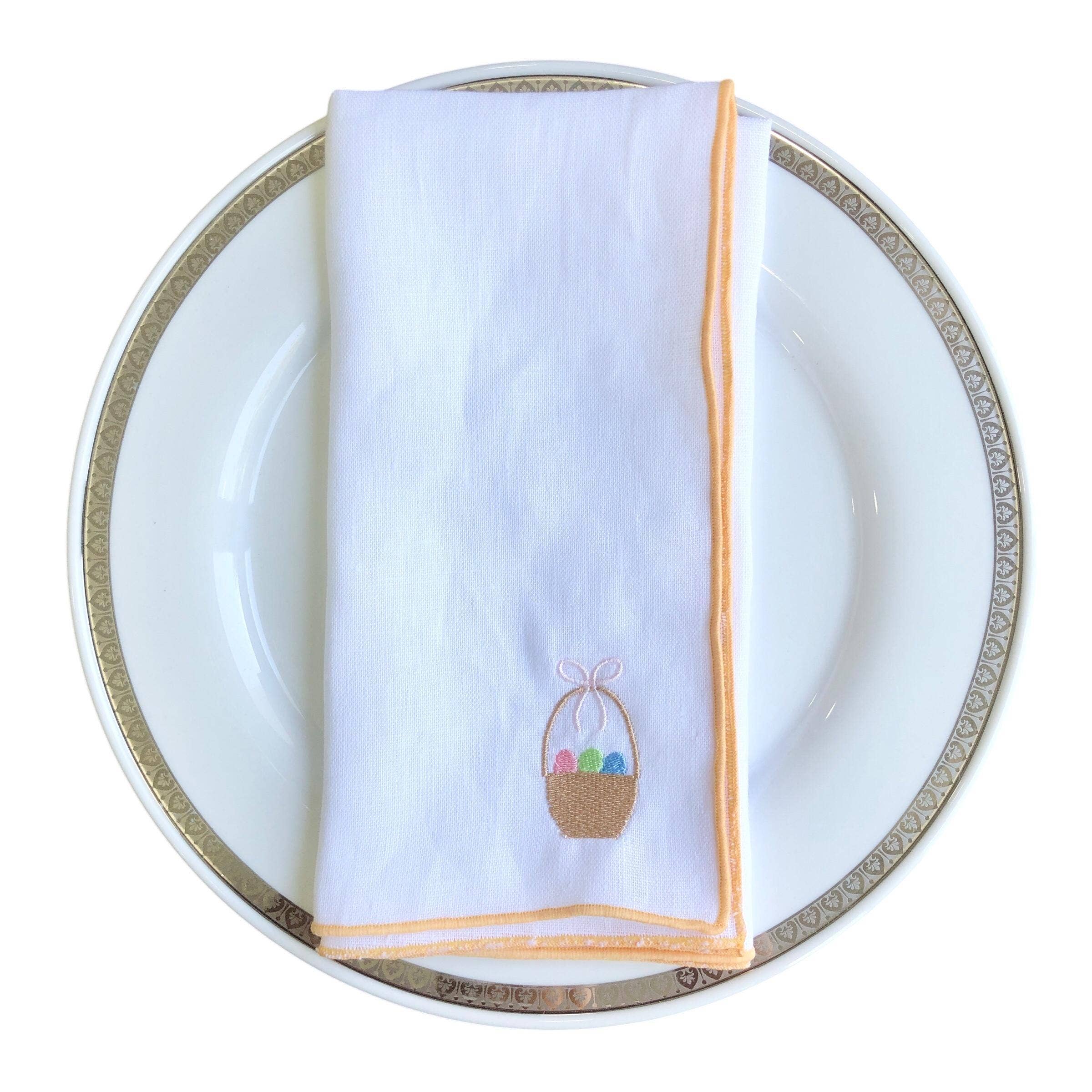 Belle Linen – wholesale Dinner & cloth napkin – Set of 4/6 Embroidered Easter Eggs Basket Linen Napkins2