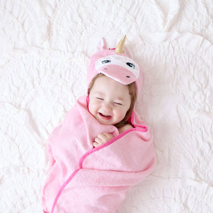 Kloud Bambu | Bamboo Towels & Blankets - Vendita all'ingrosso Asciugamano con cappuccio - Bambini e neonati - Bamboo Baby - Asciugamano con cappuccio, motivo unicorno rosa