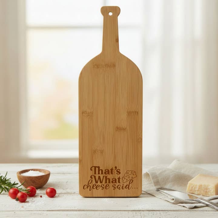 Det är vad ost sa bambuvinflaska ostbräda 17" för wholesale av Beach, Cats & Wine