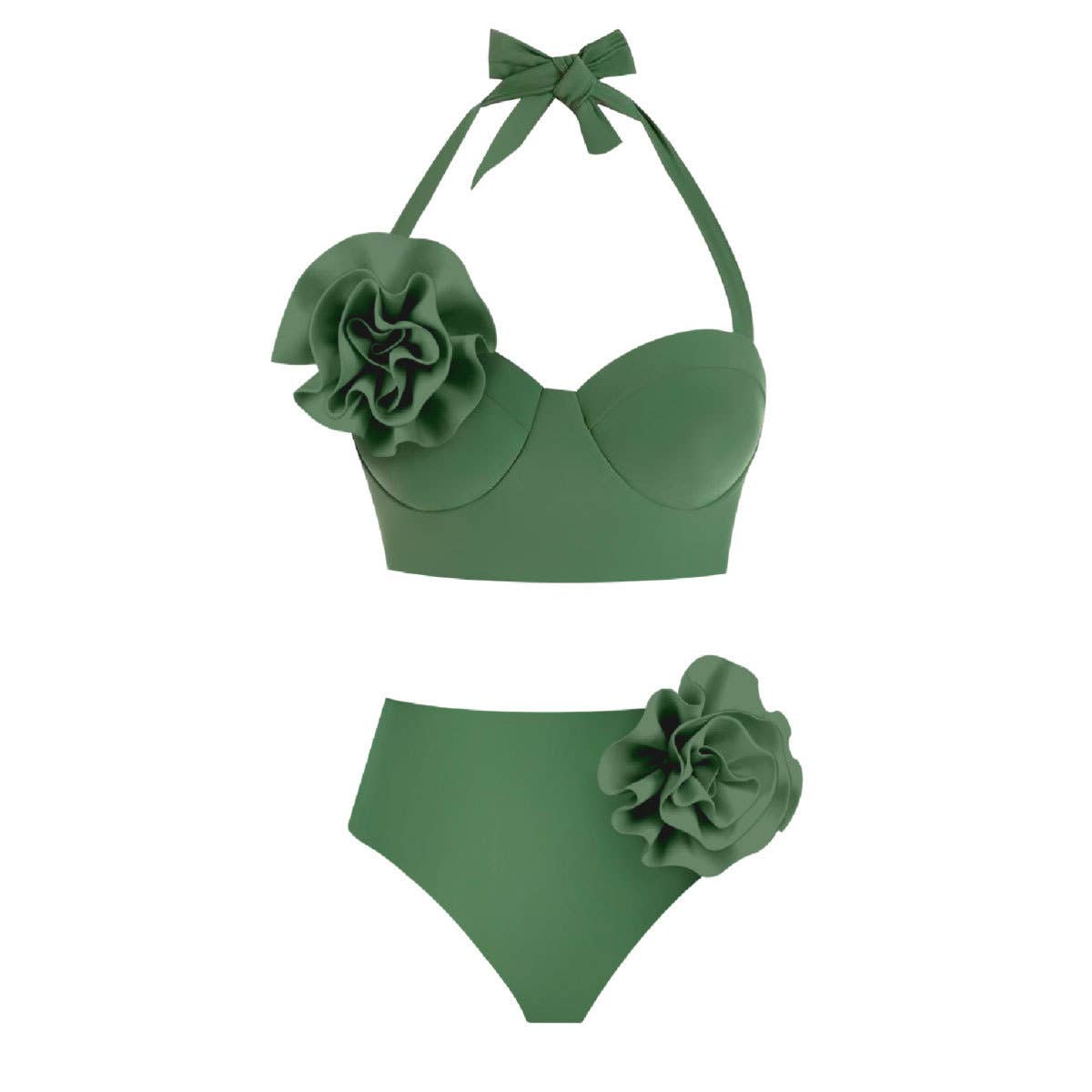 Green Solid color halter neck strappy two-piece swimsuit bikini for wholesale on Faire0