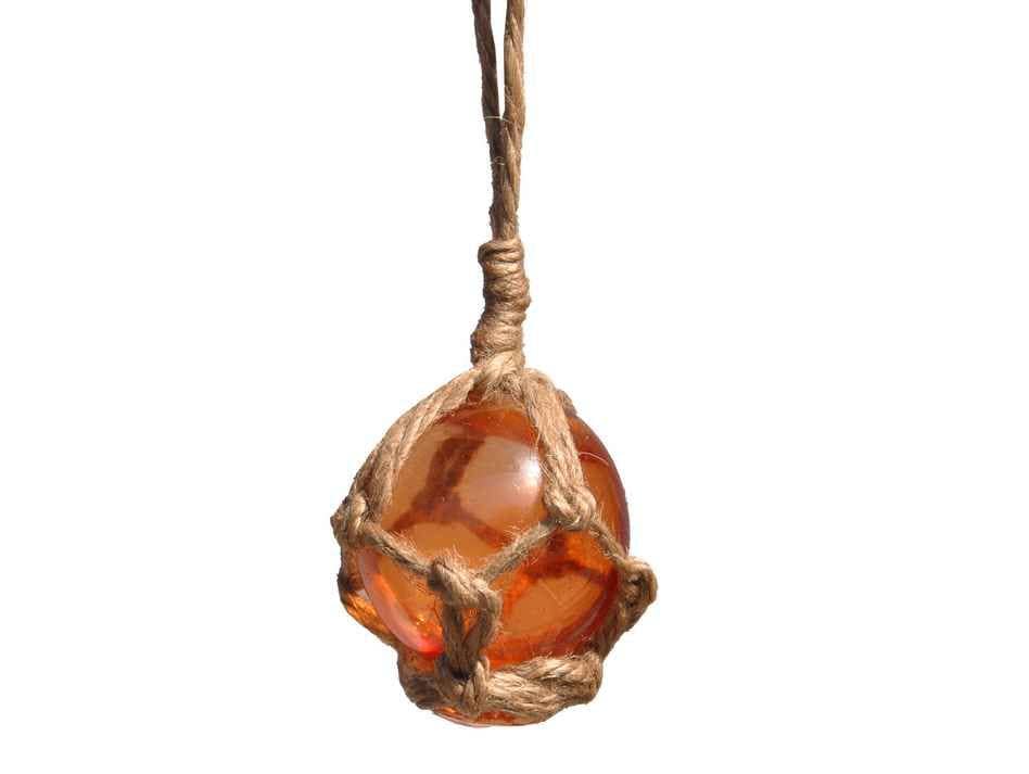 Hampton Nautical - Wholesale Decorative Tabletop Object - Orange Japanese Glass Ball Fishing Float With Brown Netting0