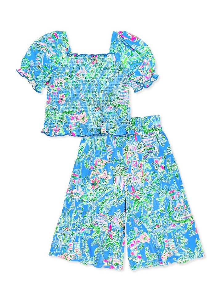 Set de pantalones gauchos TKSS-3173T-Q62 para niños pequeños, 2 piezas, con mangas abullonadas para venta al por mayor de Cutie Patootie Clothing