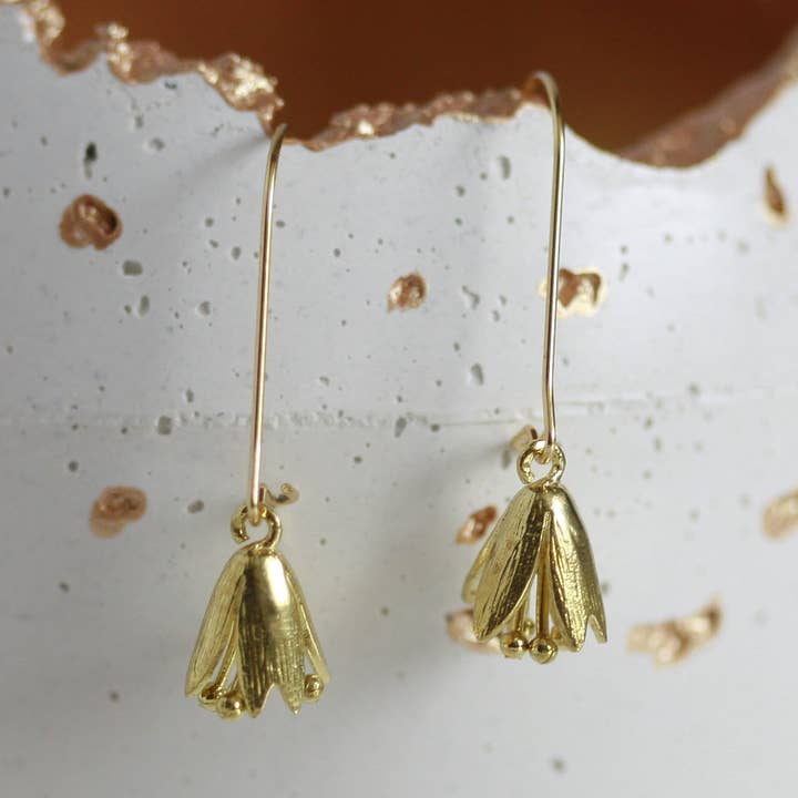 Brincos Delicados de Campainhas Azuis | Latão por atacado de Kaiko Studio