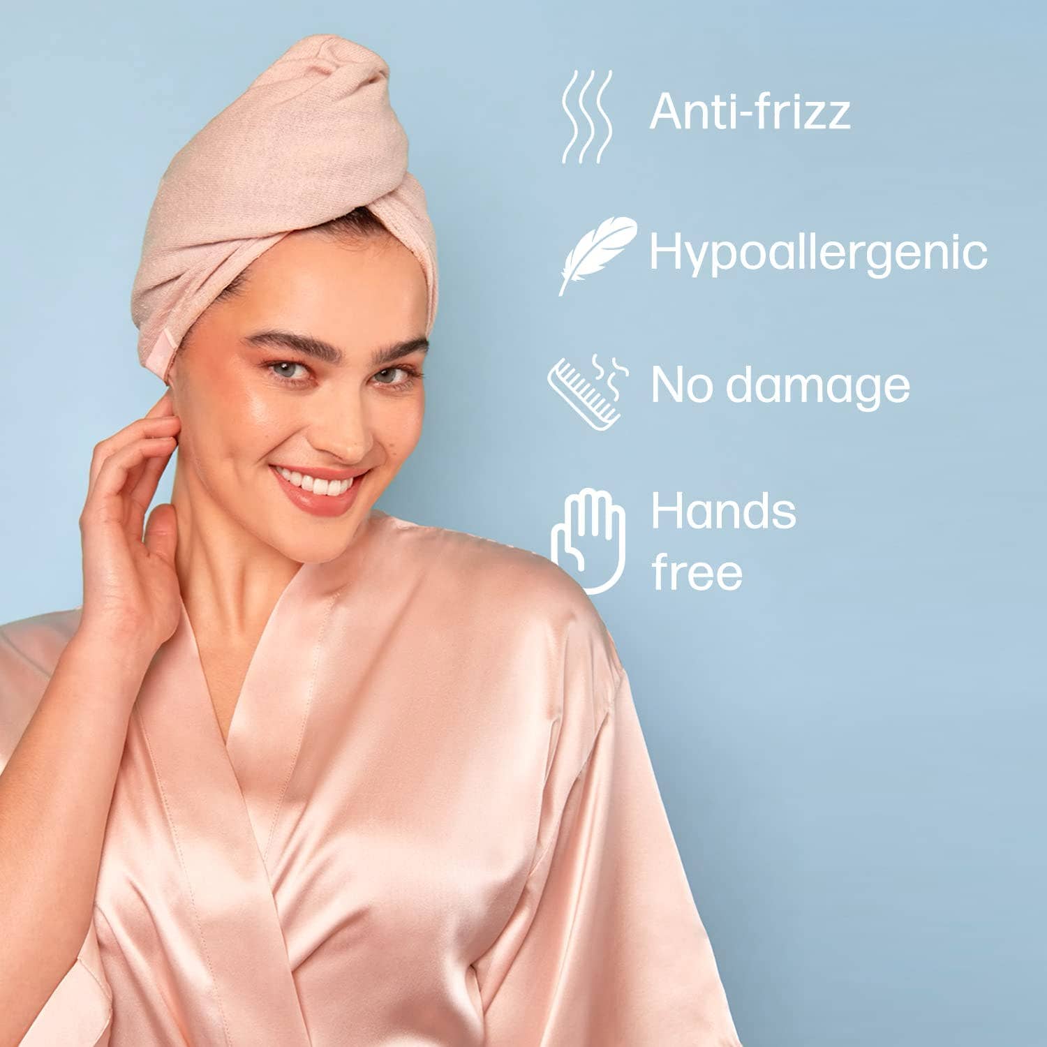 Rose Serviette à cheveux en soie brossée 100 % biologique en vente sur Faire3