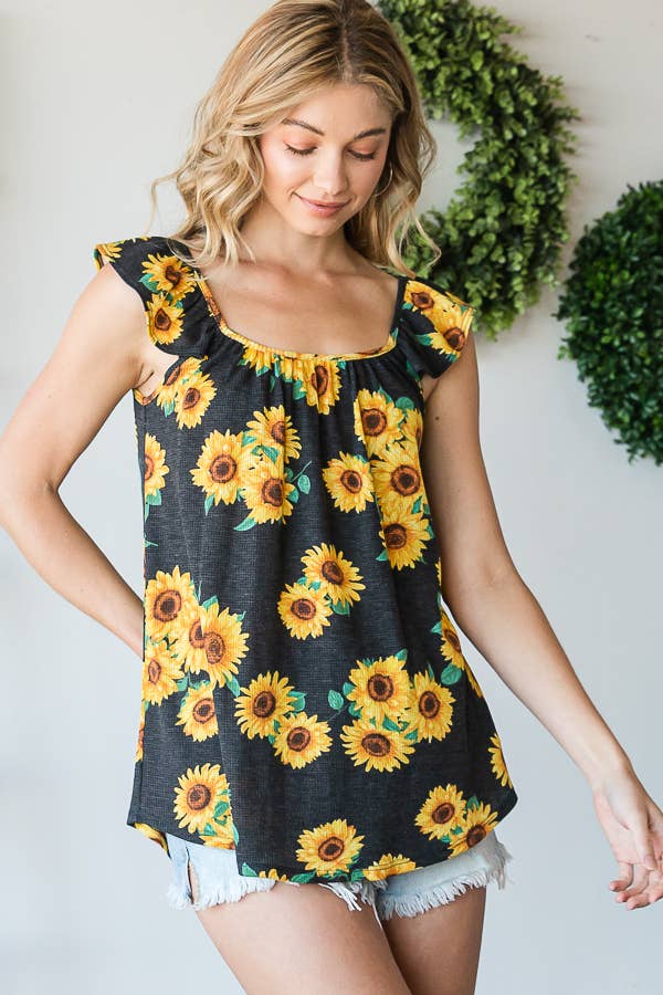 NERO TOP FLOREALE CON VOLANT in vendita all'ingrosso su Faire3