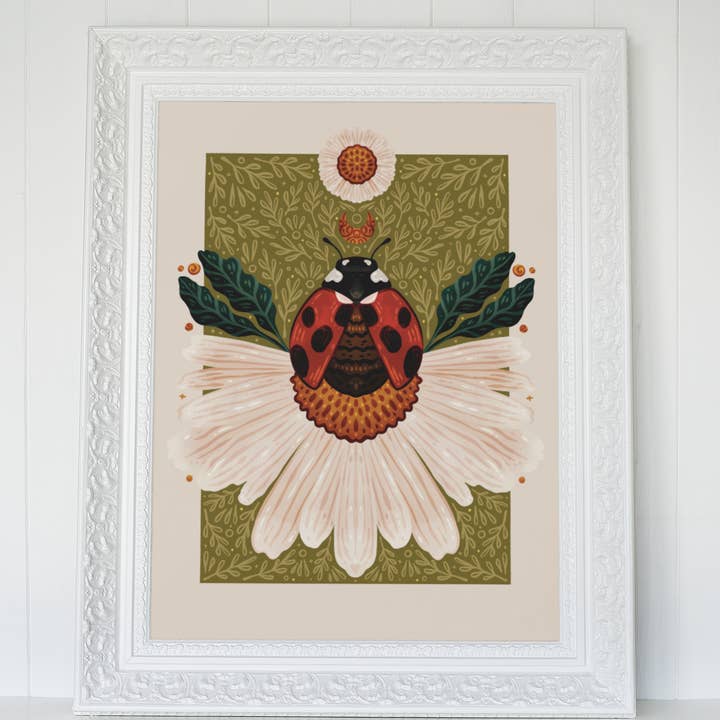 Ladybug and Daisies Art Print for wholesale by Kristin Heldt Art