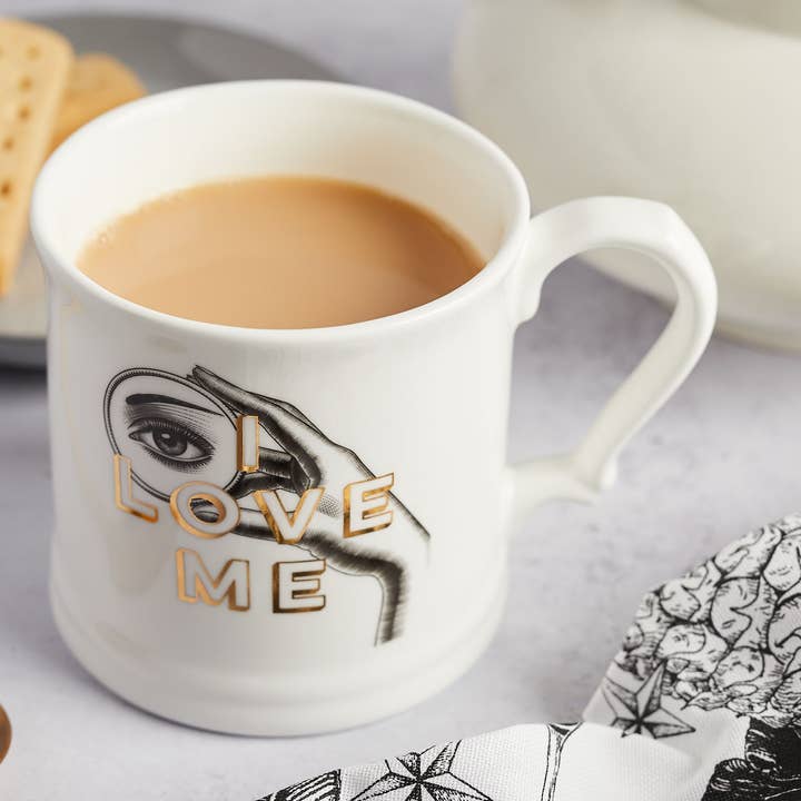 I Love Me Fine Bone China Mug Gilded in 18ct Gold Gift Boxed for wholesale by Cheeky Mare Limited