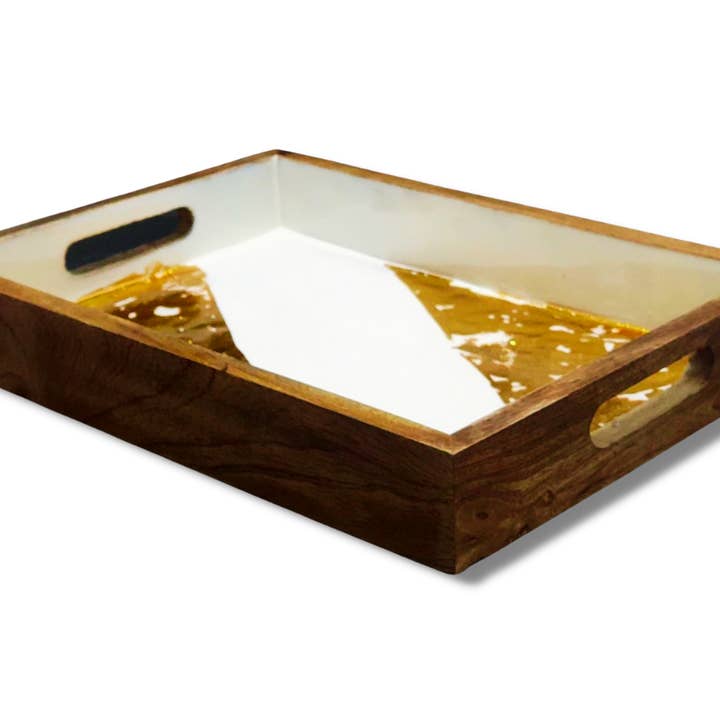 Festive tray, white enamel with gold leaf for wholesale by Hartsmede