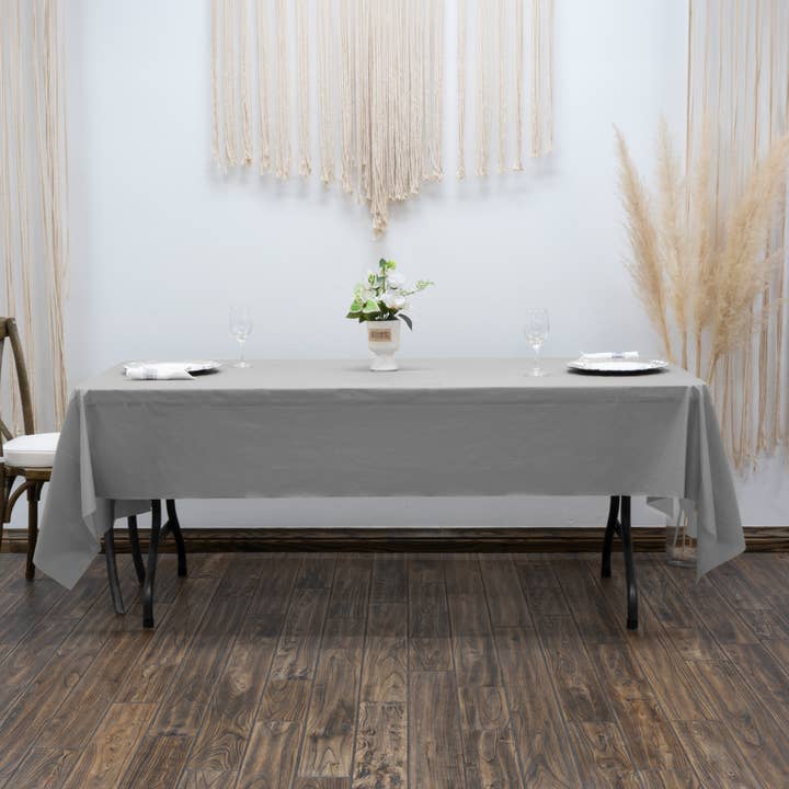Rectangle Plastic Table Covers 12pc/pack - Silver for wholesale on Faire3
