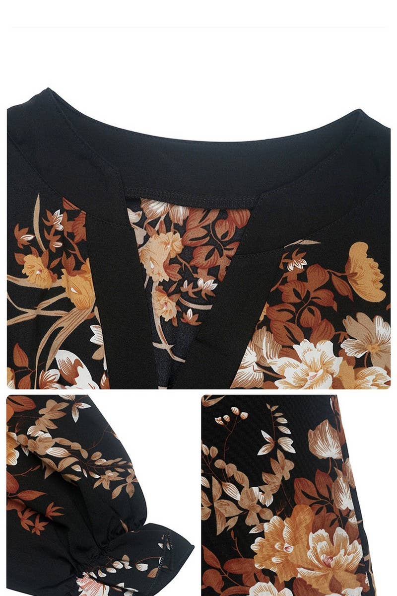 BLACK CWDMD3568_V-NECK PRINTED LONG-SLEEVED MIDI DRESS for wholesale on Faire4