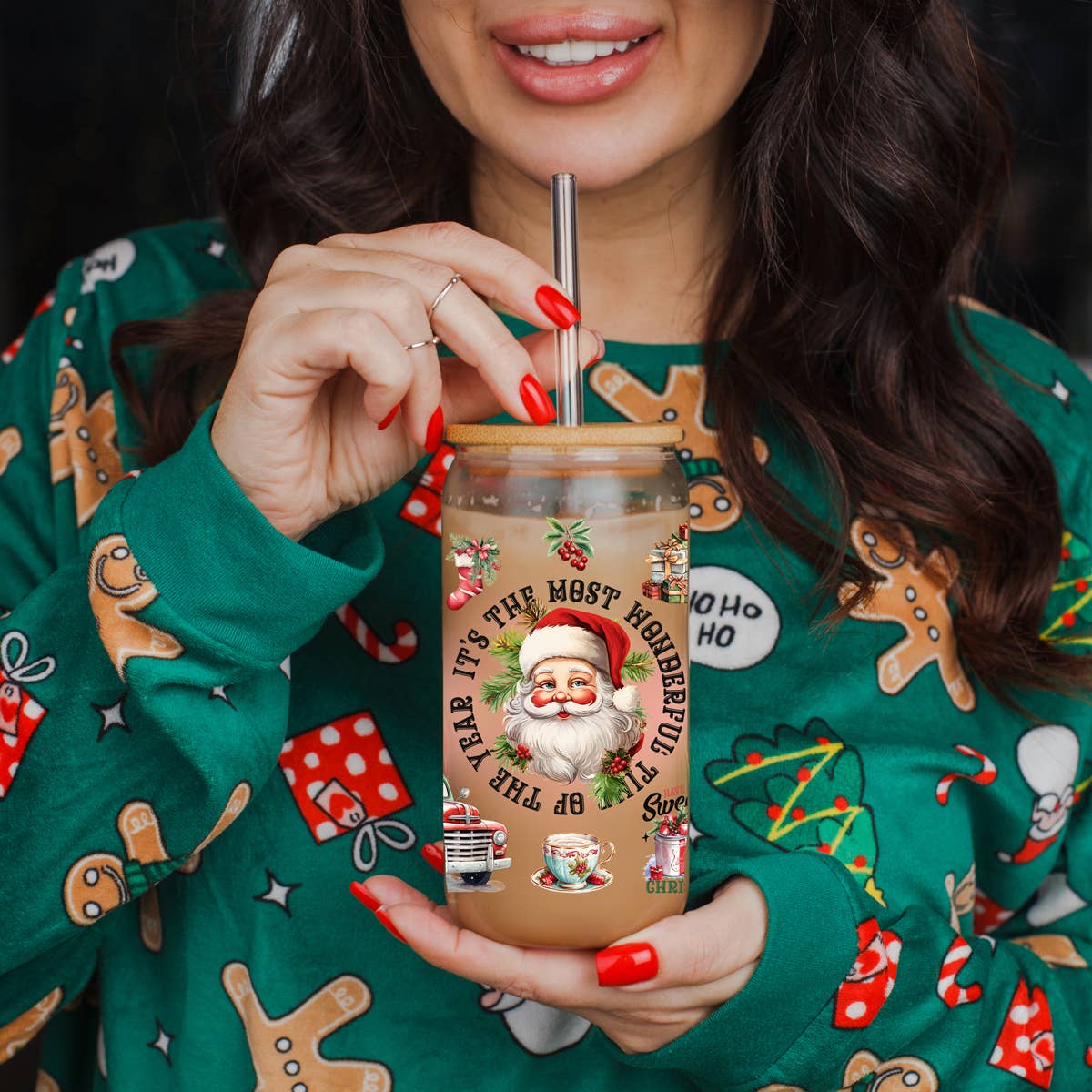 Gia Roma - Wholesale Drinking Glass/Cup - Vintage Christmas Glass Cups with Straw, Kitchen Decoration28