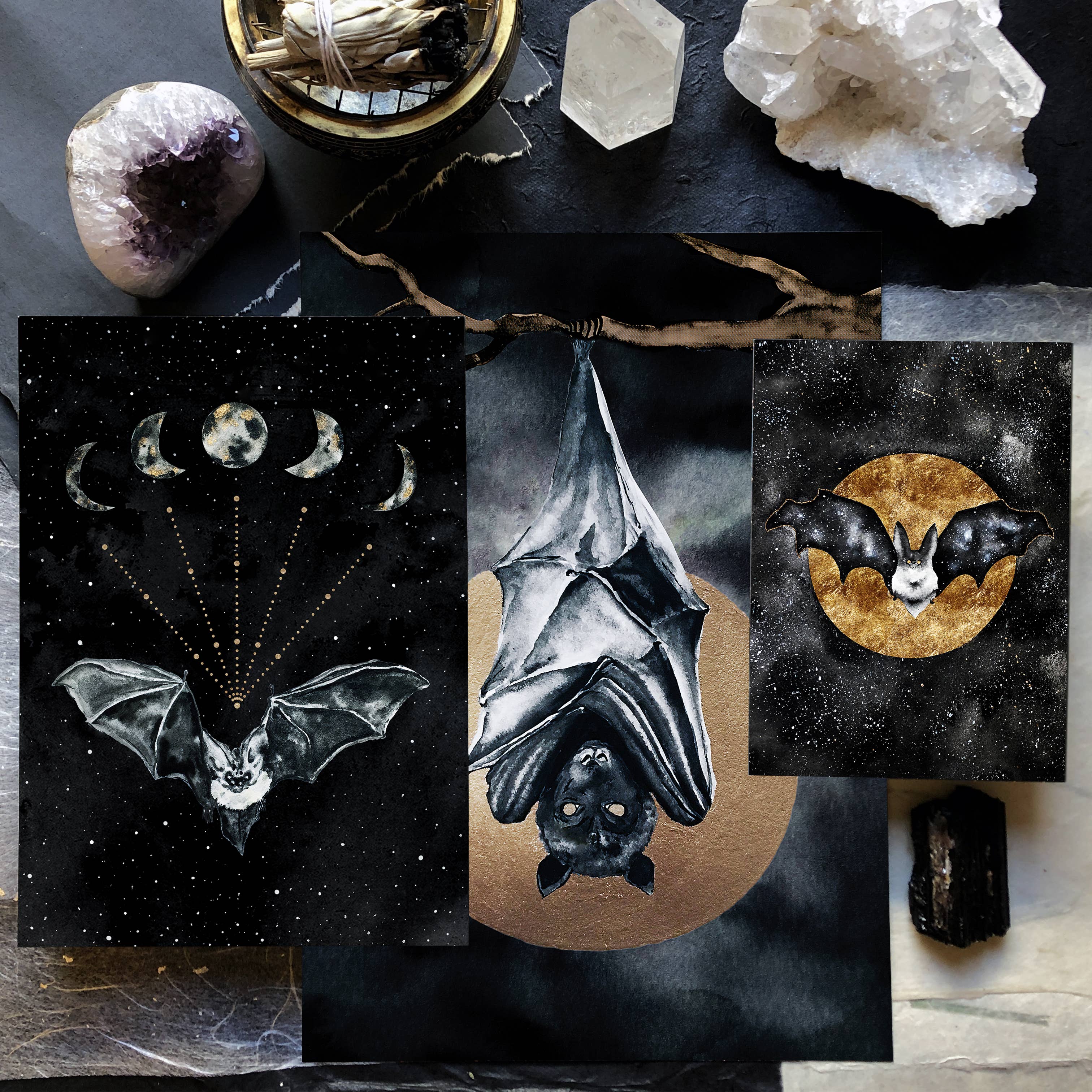 The Flow Design - Vente Affiche d'art - Affiche Chauve-souris et Phases de la Lune - Illustration ésotérique murale8