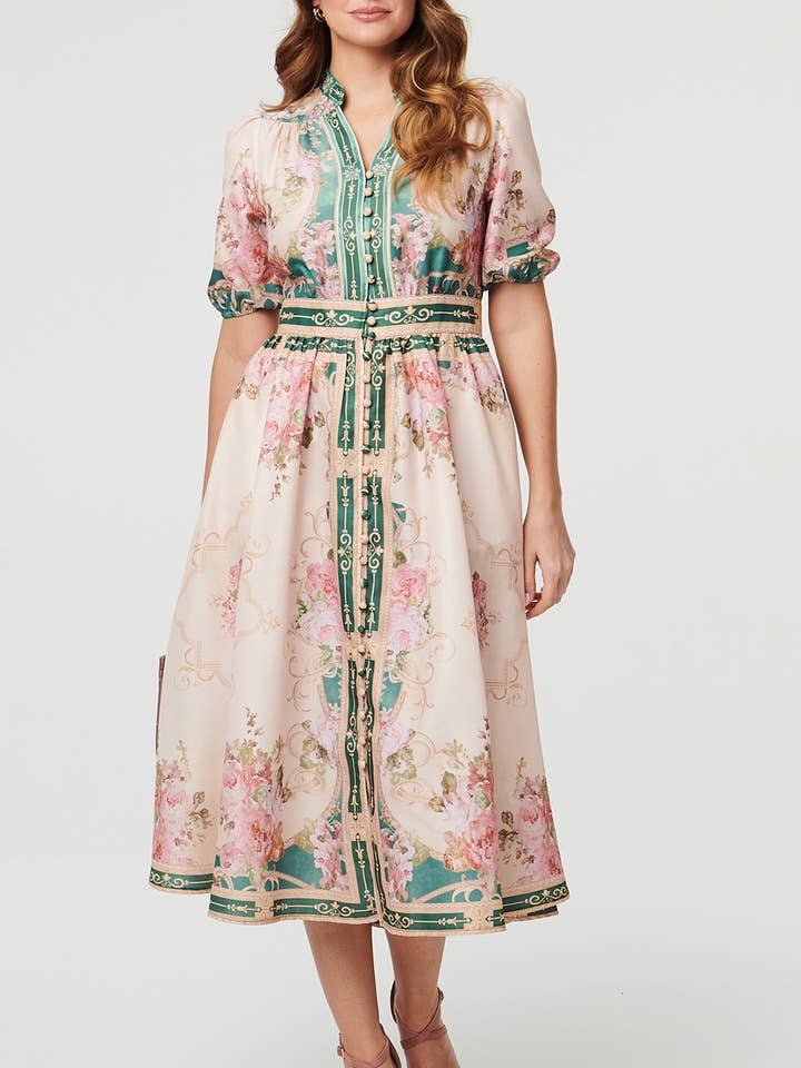 Blommig kant puffärm midi klänning för wholesale av Stellalondon