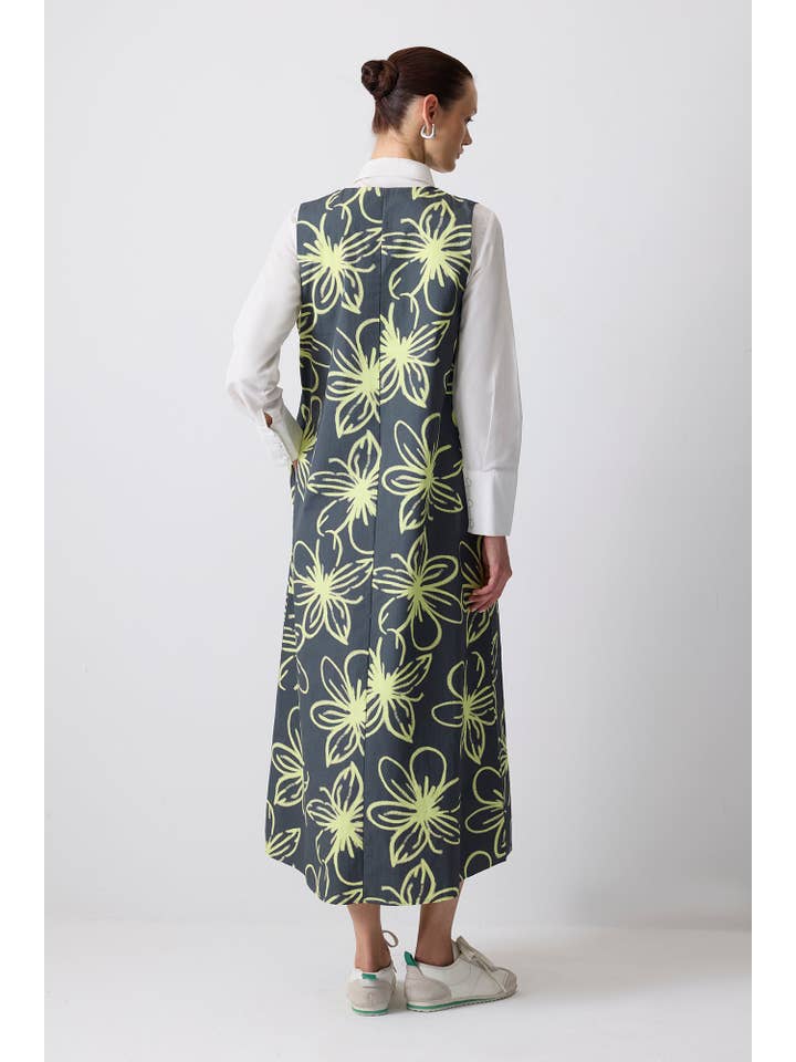 Anthracite V COLLAR PATTERNED DRESS for wholesale on Faire