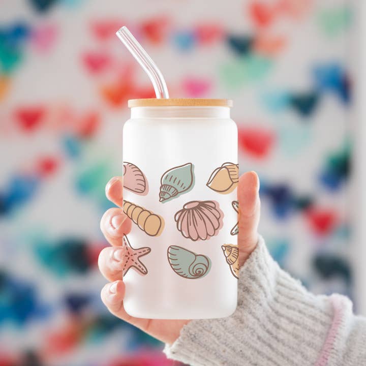 Strandesthetiek ijskoffiebeker met bamboedeksel voor wholesale door Love Mae Co.