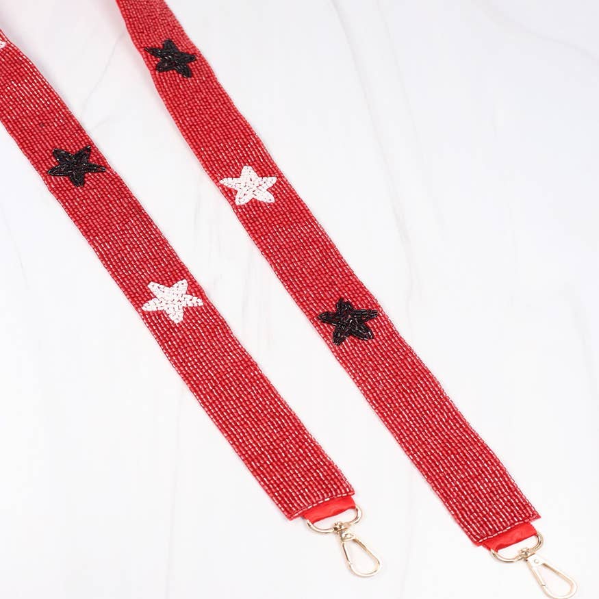 Beaded Purse Strap with Stars in Red and Black