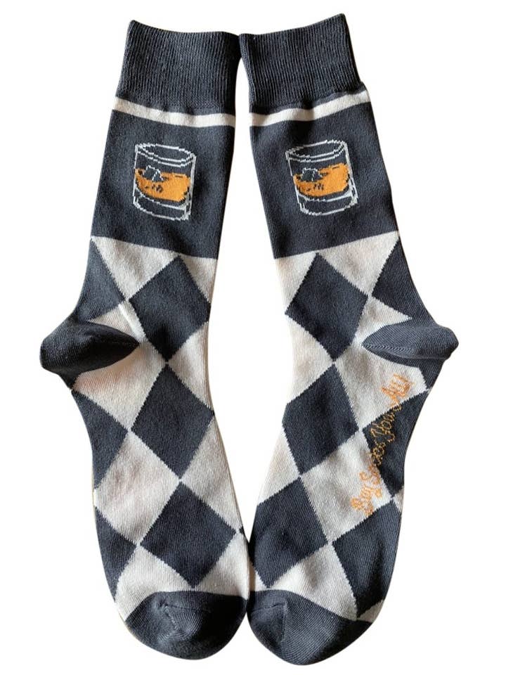 Bourbon Whiskey on the Rocks Argyle Drinking Mens Socks-Grey for wholesale by Buy Socks You All