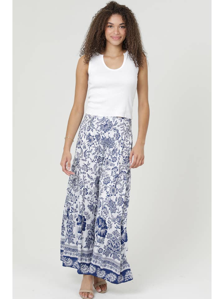 ANGIE - Wholesale Pants - Women's - B3698-FQ51 PRINTED WIDE LEG PANTS WITH TIERS AND SMOCKED WAI3