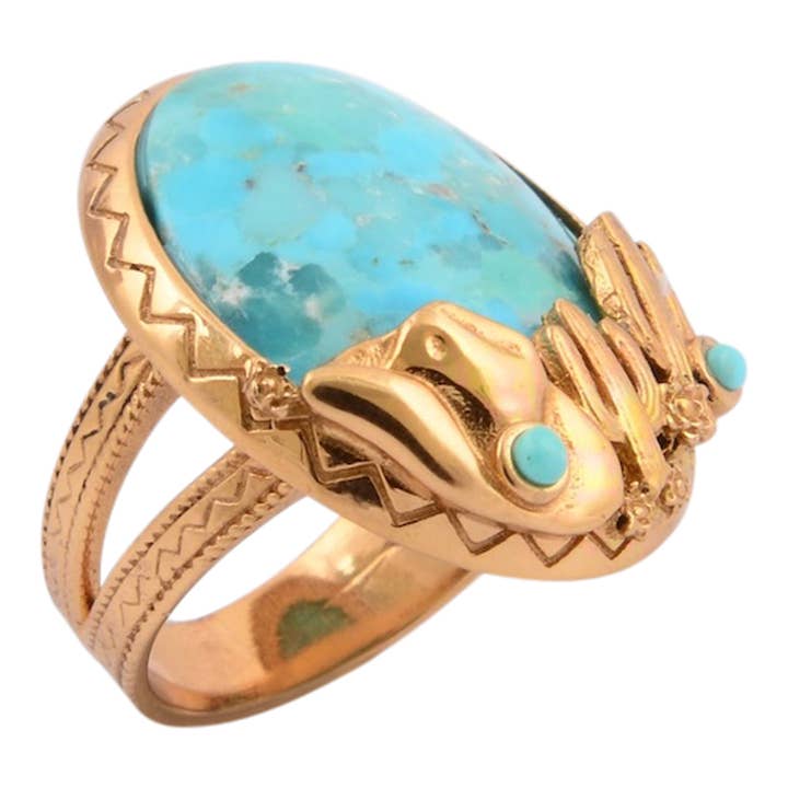 Bague statement dorée en turquoise bleu Saguaro pour la vente par Barse Jewelry