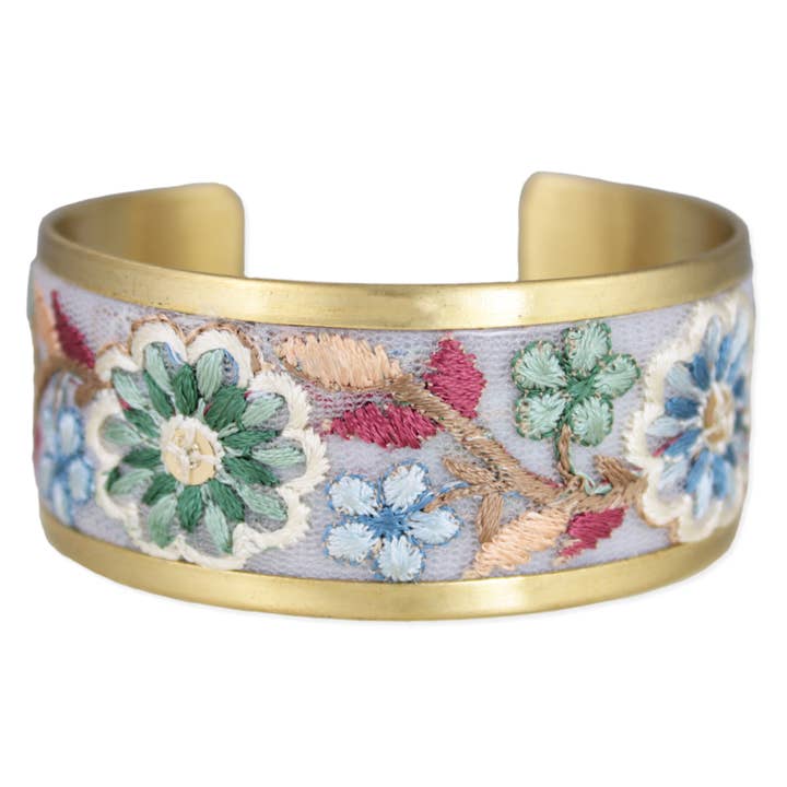 ZAD - Wholesale Cuff Bracelet - Pastel Flowers Embroidered Cuff Bracelet
