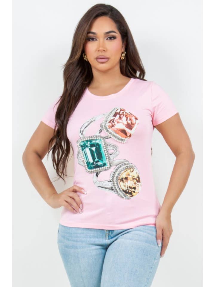 2301-Diamond Graphic Print Short Sleeve Crew Neck Fitted Tee for wholesale by JBLA FASHION