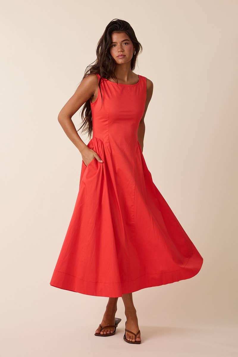 Sky to Moon - Vente Robe – femme - ROBE MIDI ÉVASÉE À ENCOLURE BATEAU EN FORME DE U DE COULEUR UNIE4
