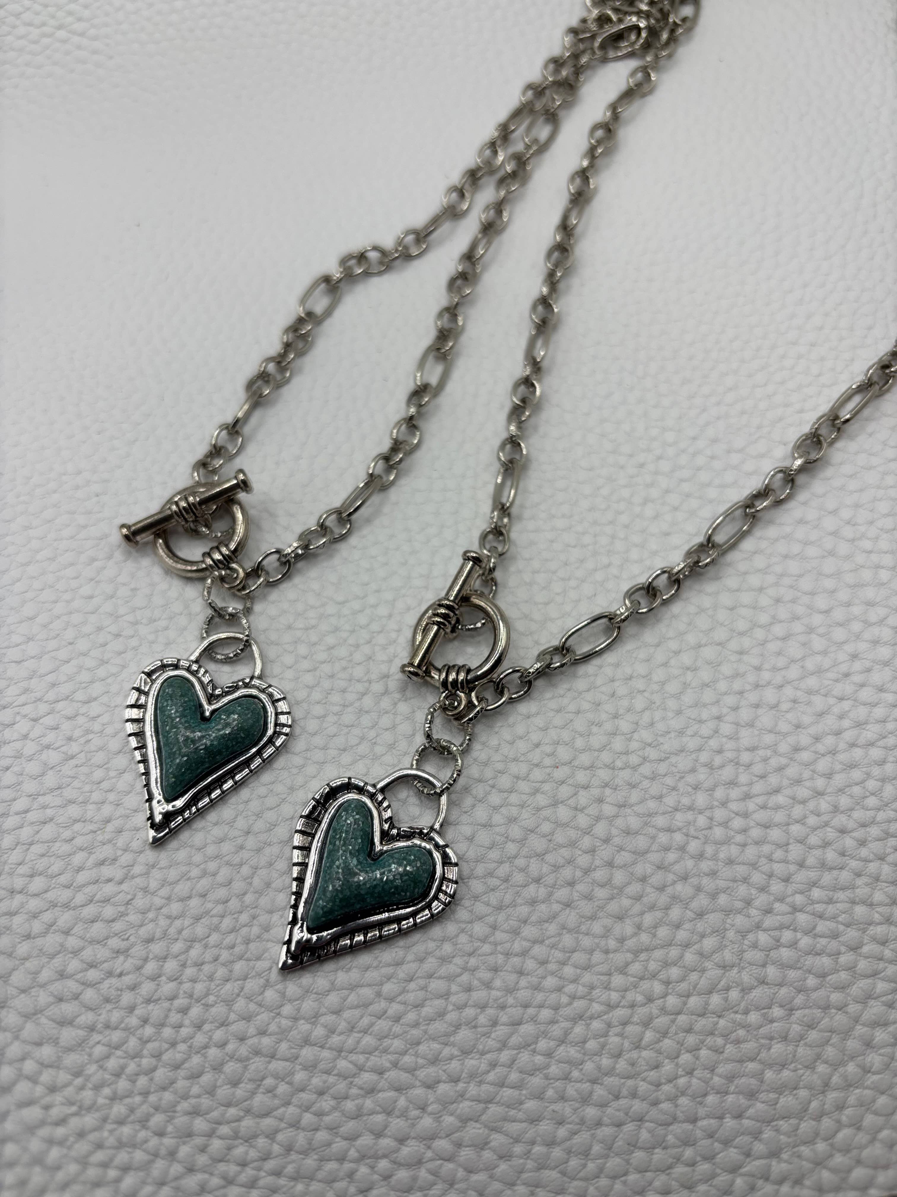 Penny Lane Jewelry Co - Wholesale Pendant/Charm Necklace - Roxy Western turquoise silver heart toggle necklace 1