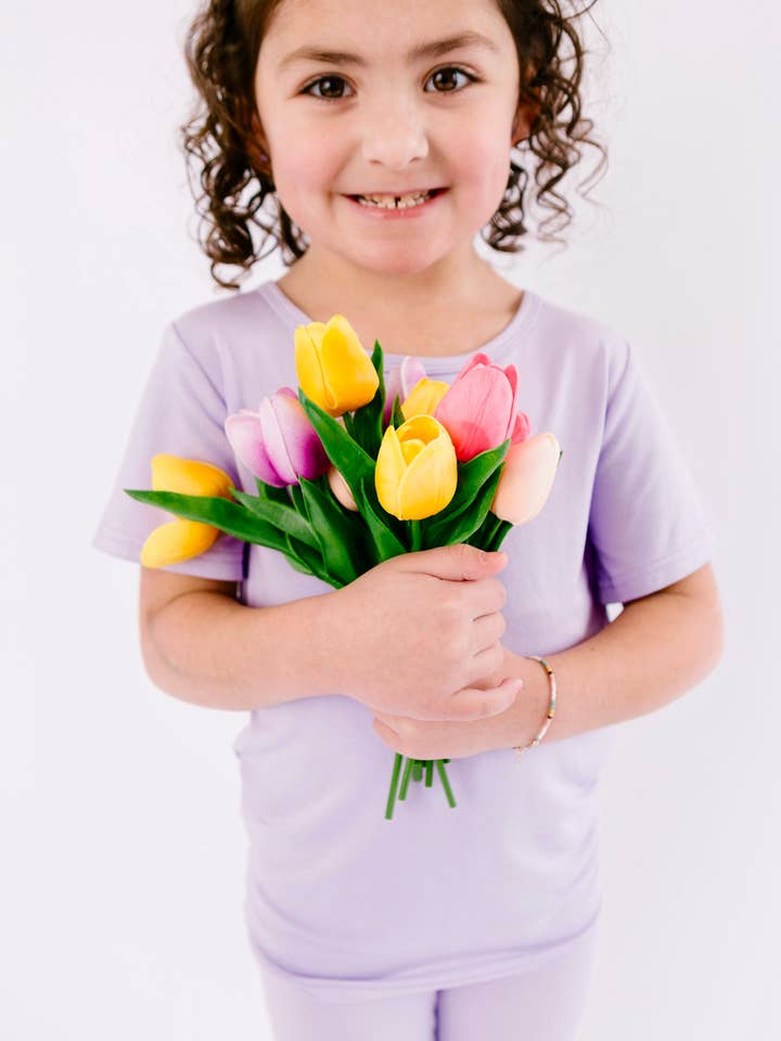 Pastel Lilac Purple Two Piece Bamboo Short Sleeve Pajama Set for wholesale by Popoki Pajamas