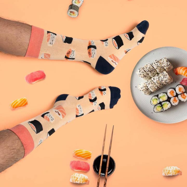 Billy Brown Socks | Men's Sushi Socks | Pink & Blue Socks for wholesale by Oli Olsen