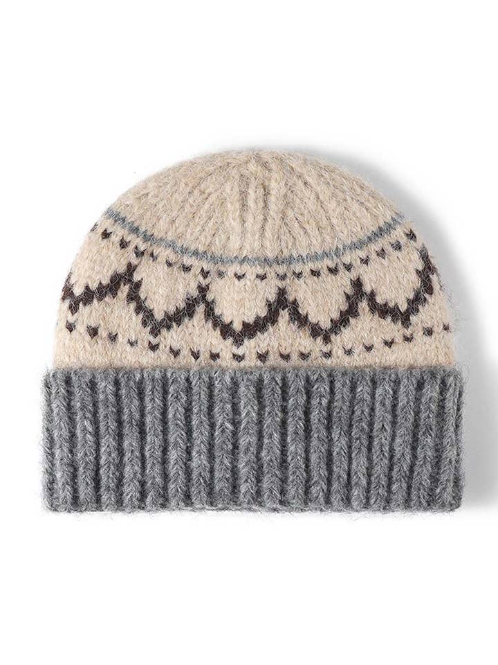 Bonnet en maille thermique à motif rétro Fair Isle DP25H704 pour la vente par Dipped Shop