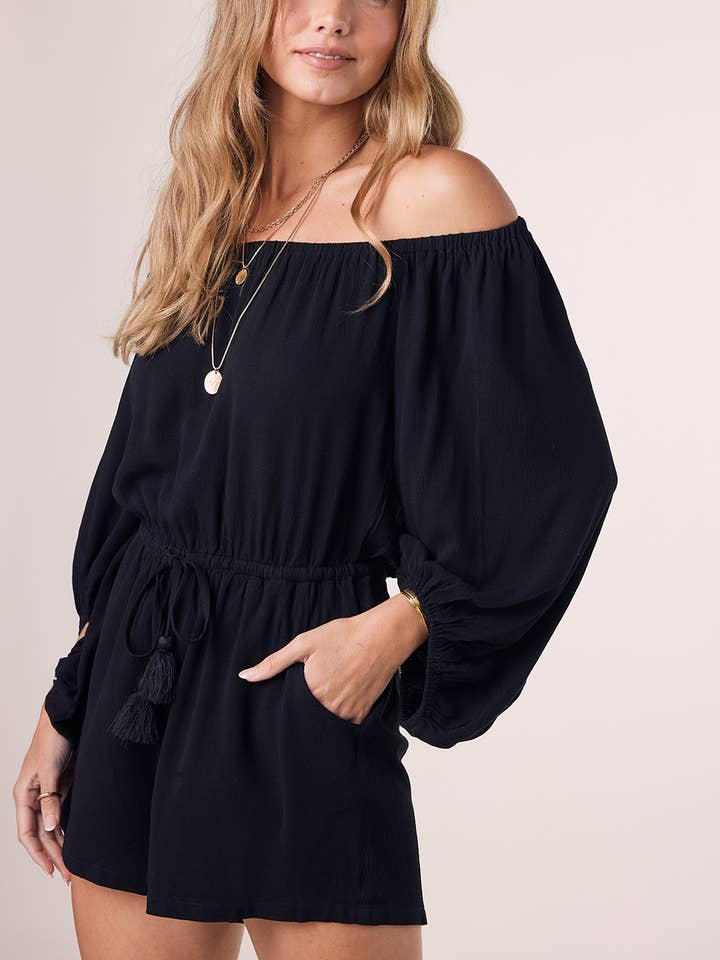 Bluivy - Wholesale Romper - Women's - OFF SHOULDER BALLOON SLEEVES ROMPER