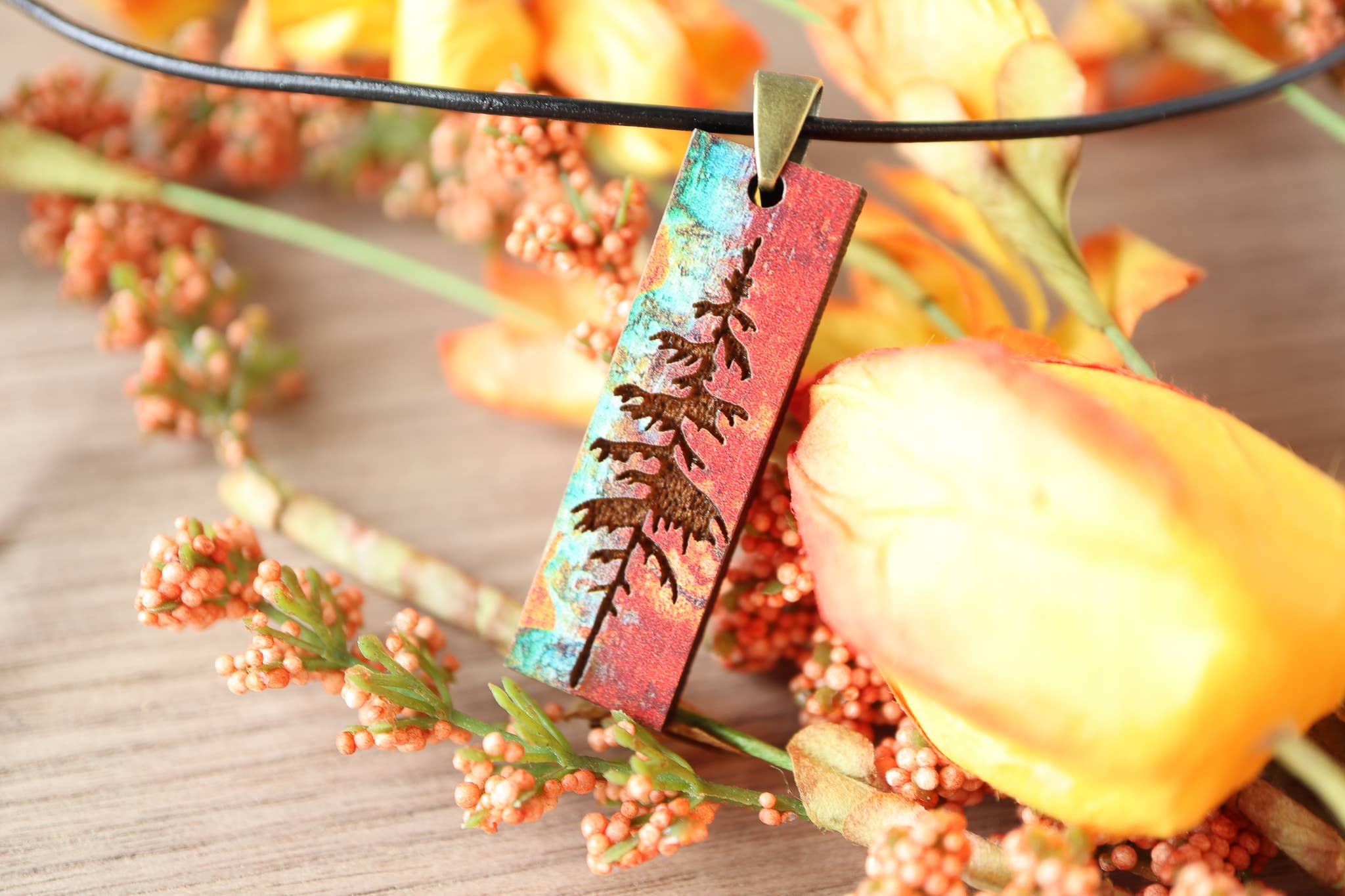 Nine Mile Creative - Wholesale Pendant/Charm Necklace - Patina Pine Wood Pendant Necklace Minimalist Gifts1