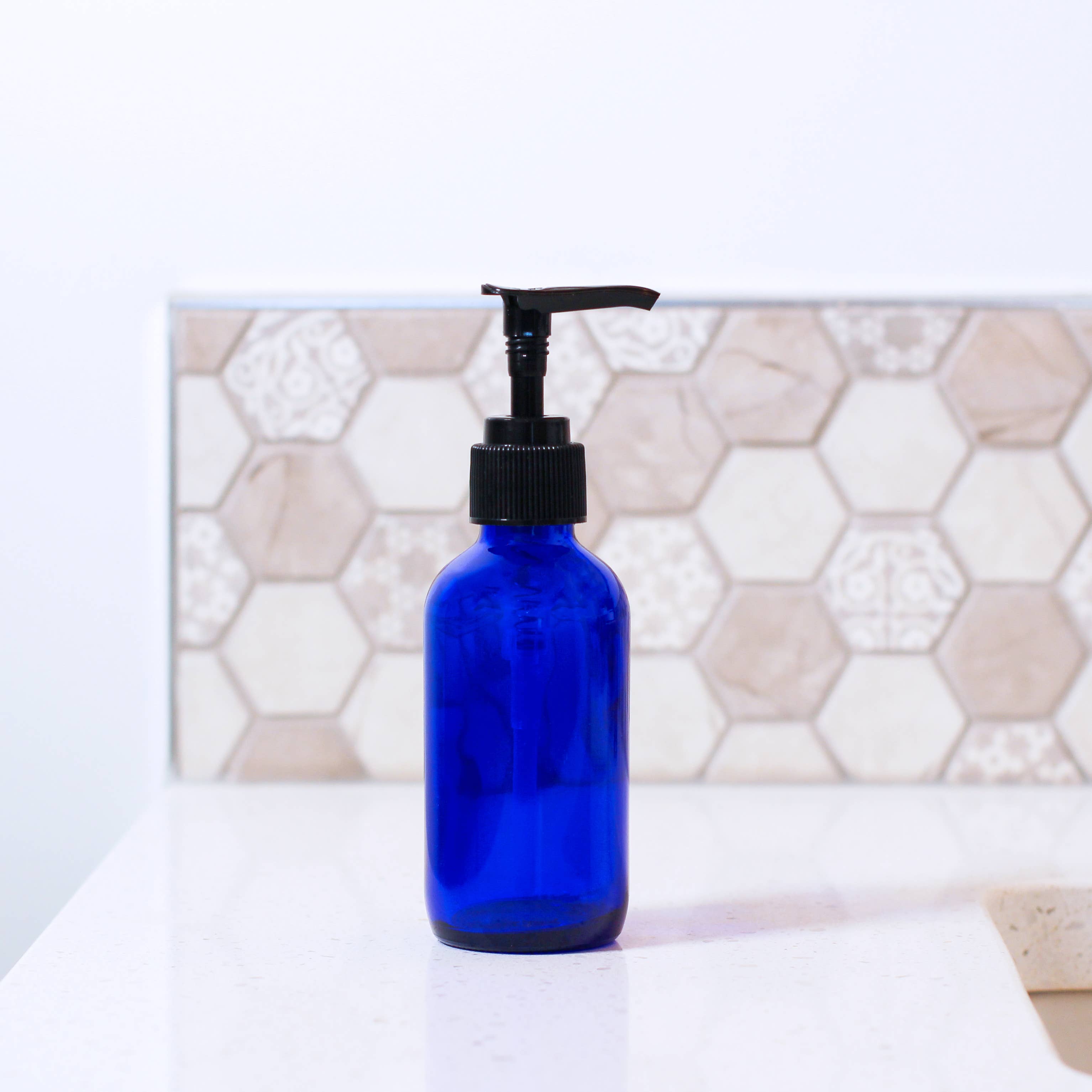 Matrix Aromatherapy - Wholesale Soap Dispenser - 4oz Empty Blue Glass Lotion/Soap Bottle1