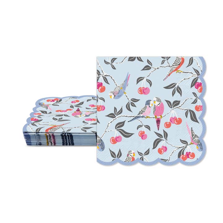 Birds in the Cherry Tree Scalloped Beverage Napkins for wholesale by Studio Oh!