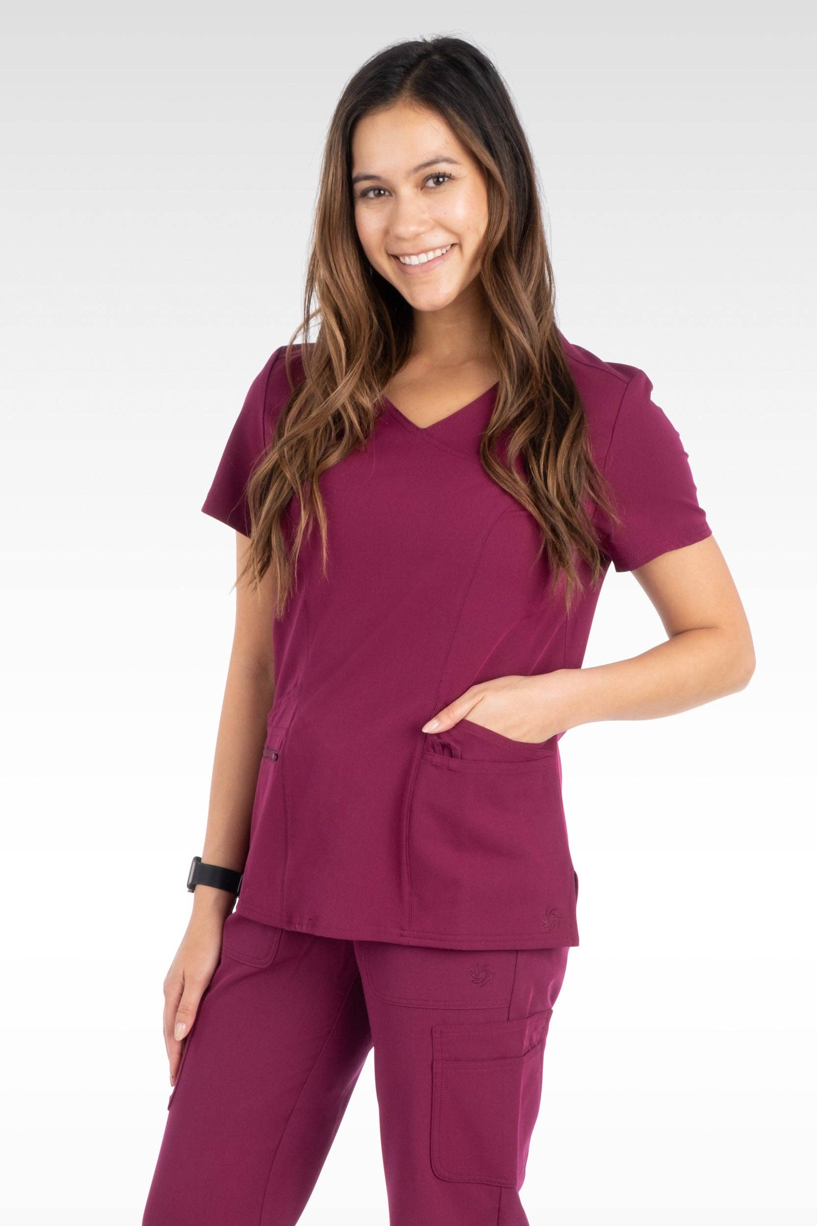 Aura Naturale – wholesale Healthcare uniform – Women's – Coral Women Mock Wrap with 6 Pockets Scrubs Top (94003)34