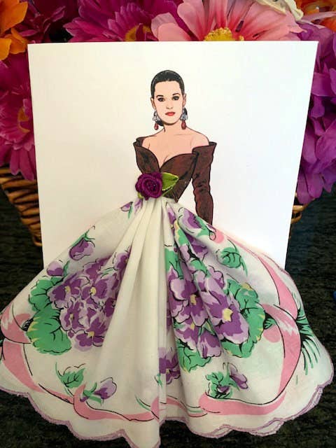 1988 Arnold Scassi Evening Dress Keepsake Hanky Card for wholesale by MOMENTS IN THYME