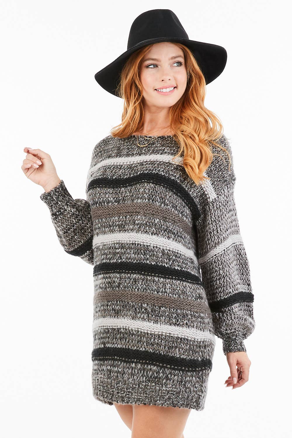 Saints & Hearts - Vente Pull tunique – femme - PULL LONG EN TUNIQUE À RAYURES ANTHRACITE SIT013 - STYLE AUTOMNAL6