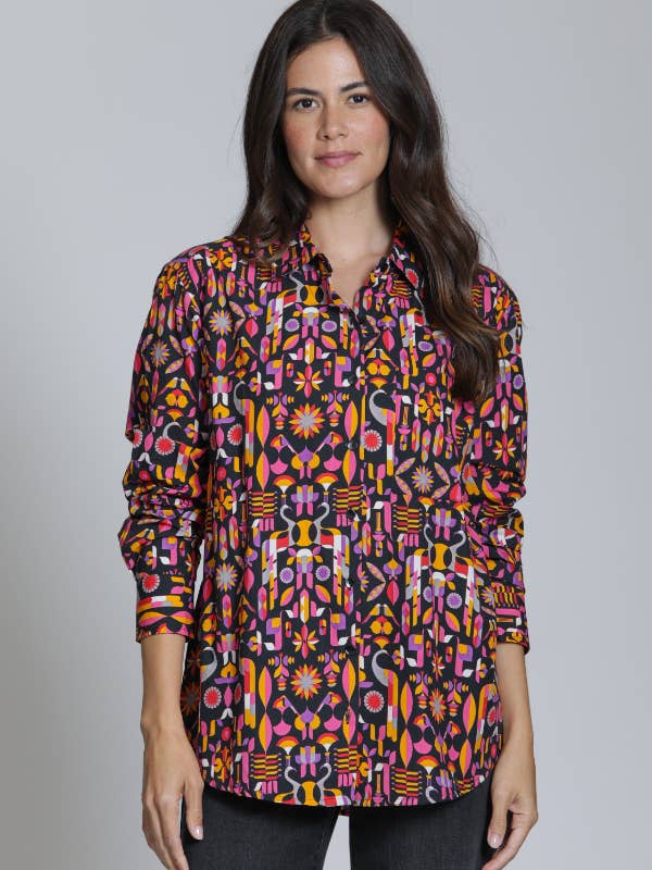 Boyfriend Button-up Shirt - Pink Multi for wholesale by APNY