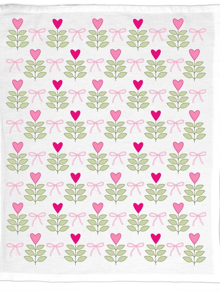 Fleurs et Nœuds de la Saint-Valentin, Torchon en Coton Bio - NOUVEAU pour la vente par Coast & Cotton