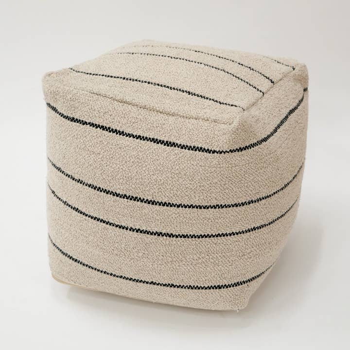 Beige Pouf en tissage artisanal, 18 « x 18" en vente sur Faire