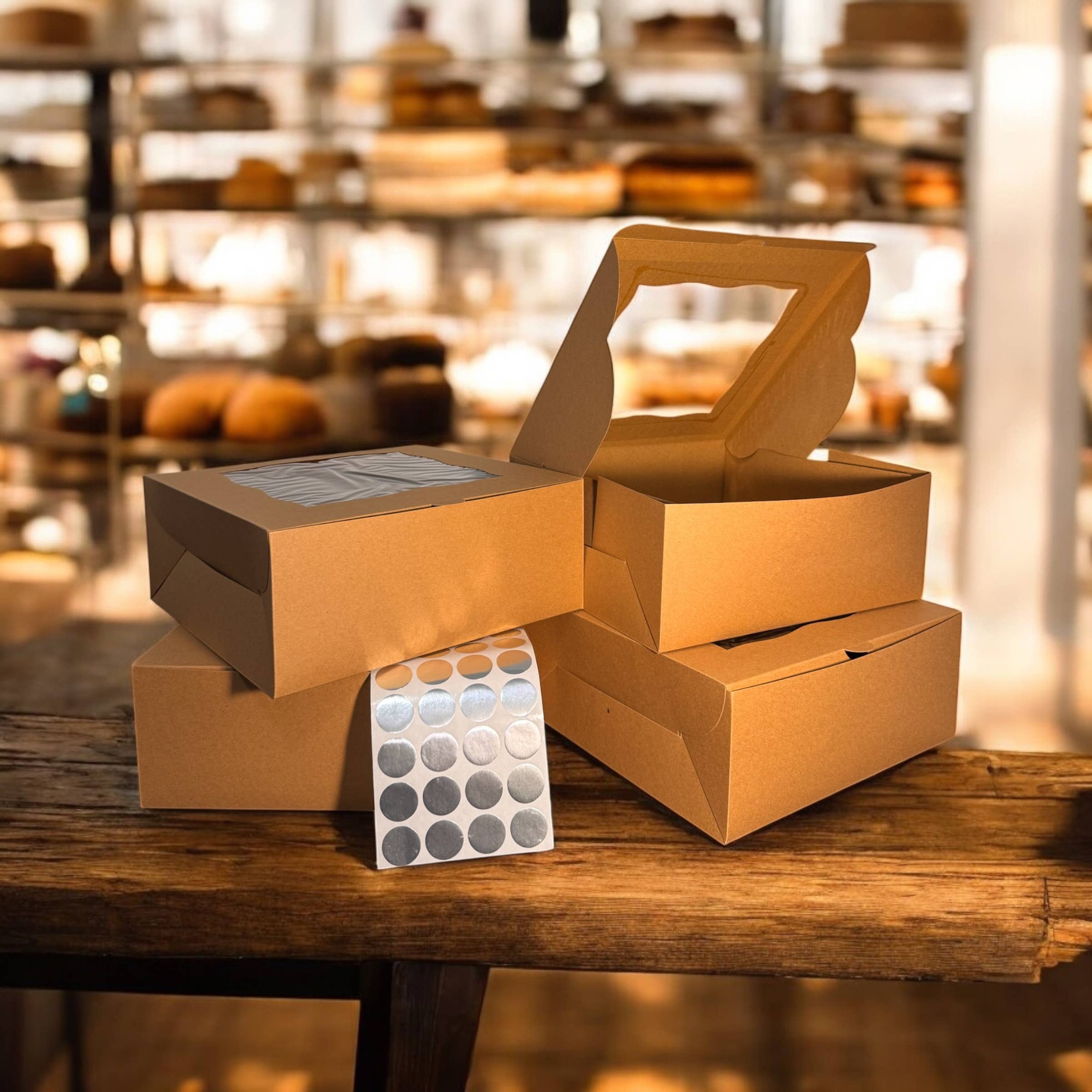 Tennessee IMPEX - Wholesale Cake Stand - 25-Pack Kraft Bakery Cake Boxes with Clear Window | Eco-Friendly Take-Out Packaging for Cakes, Cupcakes, Pies, Donuts & Treats – Large (12x12x5"), Medium (10x10x4"), Small (8.5x8.5x3") Sizes1