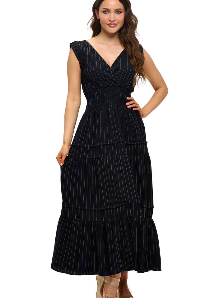 D13-W001, Linen V-Neck Midi Dress for wholesale by Brooklyn Isles