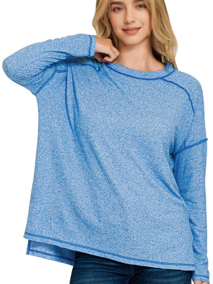 .0915 Soft Melange Hacci Exposed Seam Hi Low Tee SI-28725 for wholesale by 42POPS