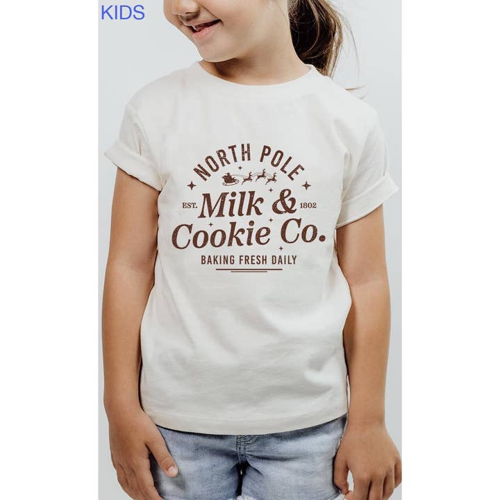 North Pole Milk and Cookies Co T-shirt met grafische print voor kinderen voor wholesale door Kids By Kissed Apparel