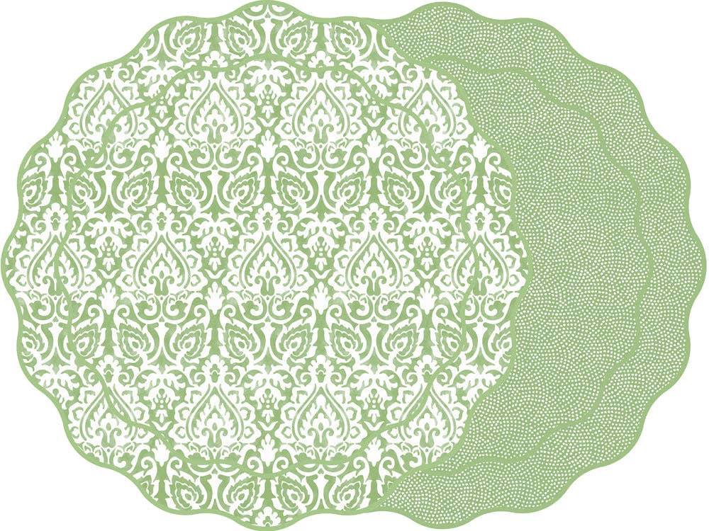 Holly Stuart Home – wholesale Placemat – DAMASK AND DOT FAN REVERSIBLE SCALLOP ROUND PLACEMAT11