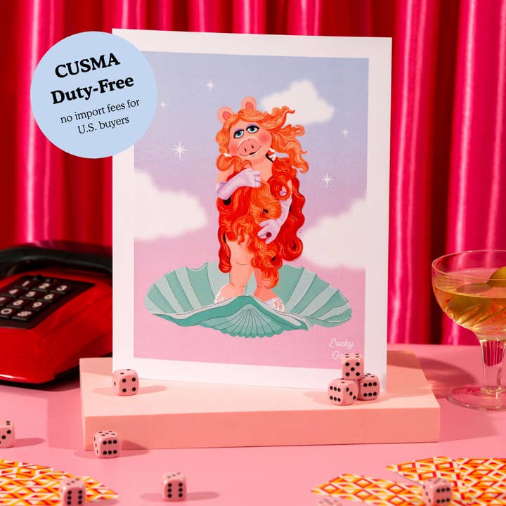 Birth of a Goddess Piggy Portrait Print for wholesale by Lucky Goods Paper