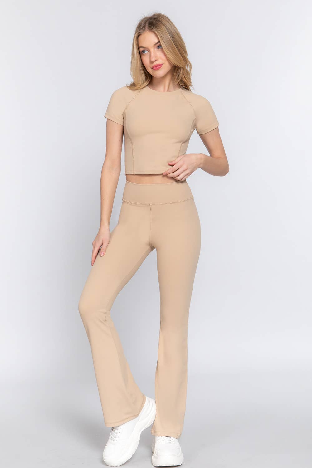 Active Basic | Active USA - Wholesale Athletic Pants - Women's - Waist Band Flare Stretch Workout Long Pants43