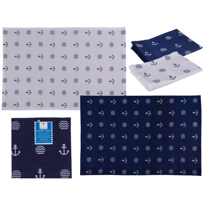 Keukendoek modern maritiem, ca. 40 x 60 cm, 2 stuks, 100% katoen voor wholesale door Out of the blue KG