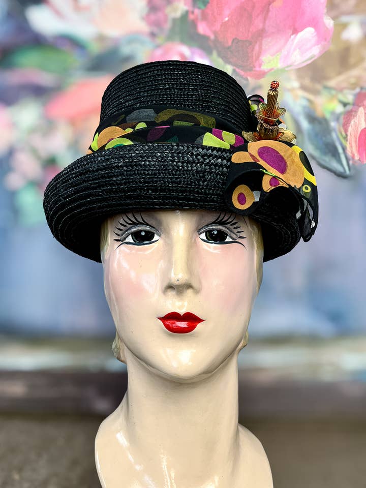 Hat, Fashion Accessory-Office Party-Straw-Vintage-OOAK-USA for wholesale by A Silk Purse