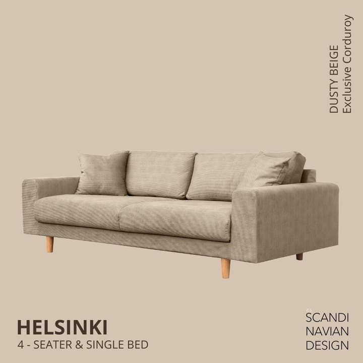 Helsinki 4-personers sofa/enkeltseng, Eksklusiv Fløjl, Støvet Beige aftagelig & vaskbar for engroshandel hos SCANDINAVIAN STORIES by MARTON